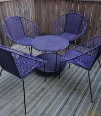 Salon de jardin en fil de pêche violet et noir motif losange