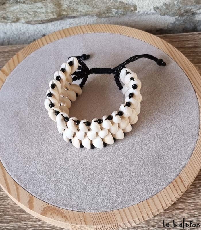 F10 - Collier de Perles de Cauris, 39 cm, Ethnique, Mixte Homme Femme